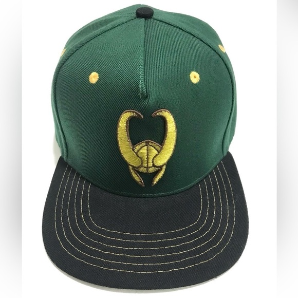 Loki Gold 3D Emblem Flat Rim Hat Green SnapBack Baseball Cap OSFM NEW - Picture 8 of 8